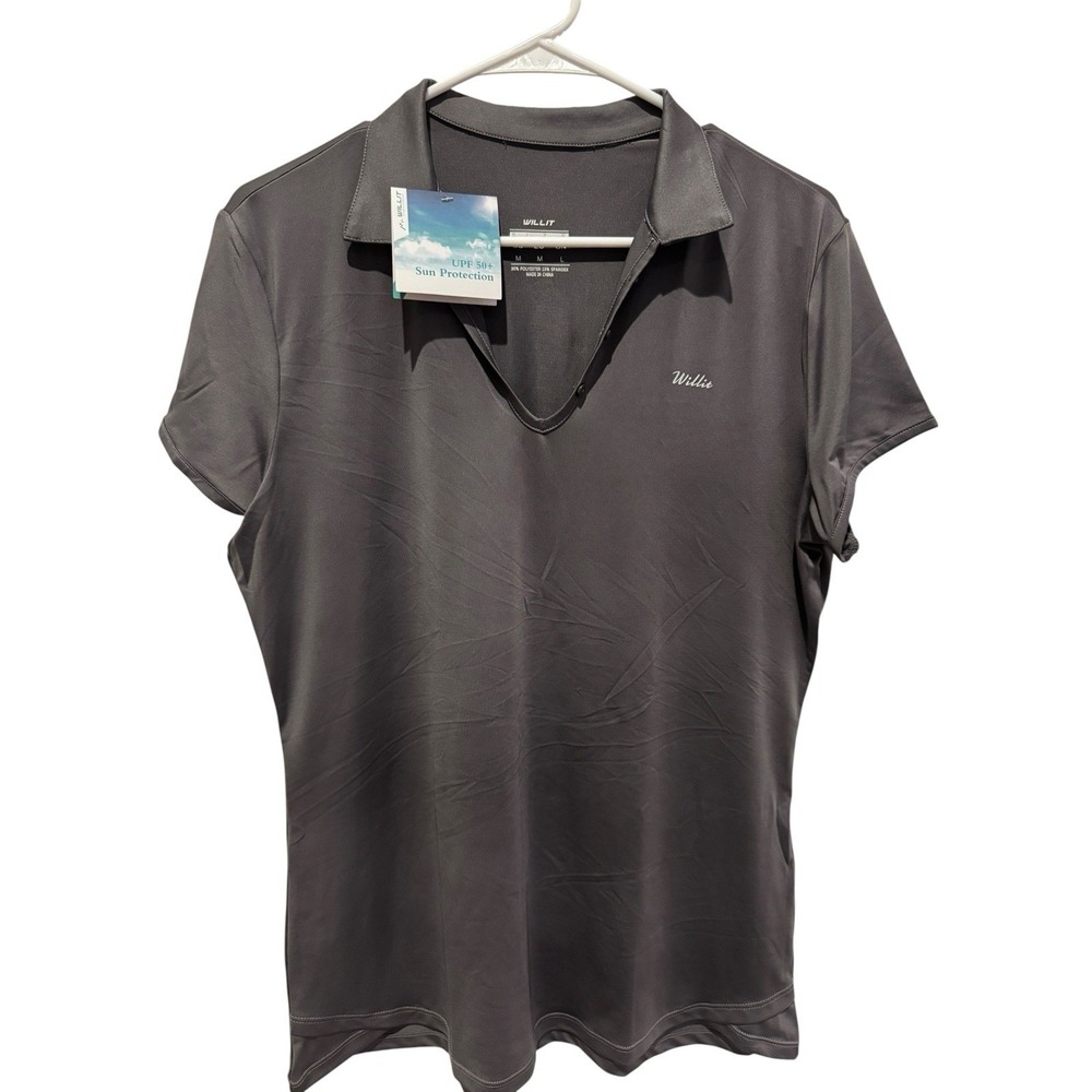 Willit Women's UPF 50+ Polo Shirt‎ Medium Gray Athletic Golf Hiking  UPF 50+ NWT